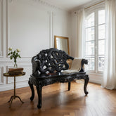Vintage Japanese Carved Wood, Lacquer Finish Settee, Hand Painted Dragon Motif, Meiji Period, Sku: 033518