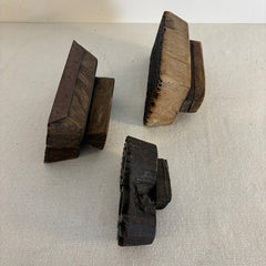 Set of 3 Antique Textile Print Wood Blocks, Sku 033691