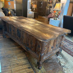 Oversized Log Cabin Style Rustic Carved Wood Desk, Sku 033852