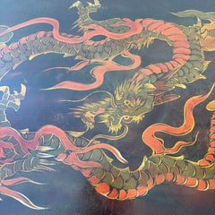 Vintage Japanese Carved Wood, Lacquer Finish Table or Desk, Hand Painted Dragon Motif, Meiji Period, Sku: 033519