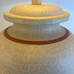 Pair of Southwestern Style Ceramic Jar Lamps, Broad Linen Shade, Sku 033948