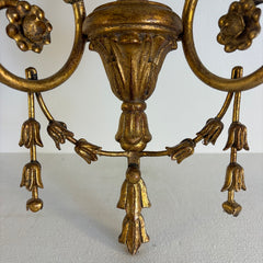 Pair of Italian Gilt Wood & Iron Twin Branch Wall Candle Sconces, Sku 033833