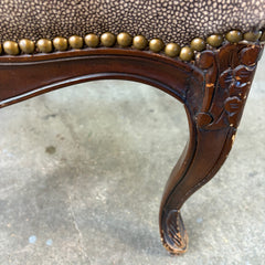 Sanded Leather Chair with Cheetah Spot Upholstery Cabriole Leg Style, Damage on Seat, Sku 033355. Another Undamaged Chair Available, Sku 033354