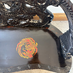 Vintage Japanese Carved Wood, Lacquer Finish Settee, Hand Painted Dragon Motif, Meiji Period, Sku: 033518
