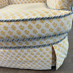 Custom Upholstered Armchair, Yellow & Cream Batik Pattern, Sku: 033546