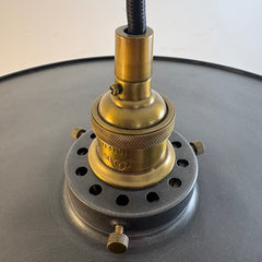 "BZ" Metal Pan Head Pendant Fixture with Three Sockets Finish is Gunmetal and Antique Brass, Sku 034117