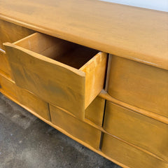 Vintage Heywood Wakefield Sculptura 9 Drawer Dresser Solid Birch in Wheat Finish, Sku 033897
