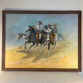 Original Acrylic on Canvas Signed by Artist, Kuhn 1991, Five Cowboys Against Blue Sky Sku: 033451