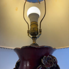 Ceramic Base Table Lamp with Blooms Dark Red Glaze, Shade not Included, Sku 033937