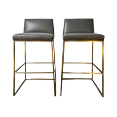 Ethan Allen Barstools, Gray Faux Leather with Metal Base, Pair, sku: 032886