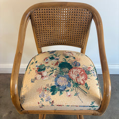 Pair of Ficks Reed Rattan Swivel Barstools Double Caned Back & Upholstered Seat, Sku 033926
