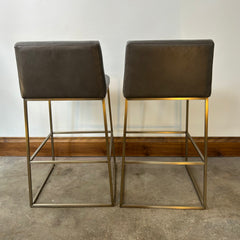 Ethan Allen Barstools, Gray Faux Leather with Metal Base, Pair, sku: 032886