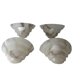 Alabaster Art Deco Style Sconces, White with Brown Streaks, Sku: 033072