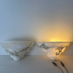Alabaster Art Deco Style Sconce Light in White with Dark Streaks, Sku: 033074