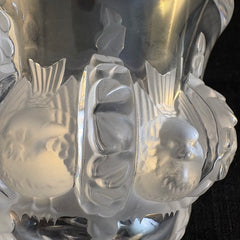 Lalique Dampierre Crystal Vase Bird and Laurel Wreath Motif, Sku 033828