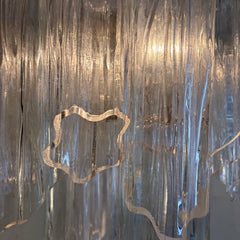 Vintage Italian Tubular "Tronchi" Blown Glass Chandelier on Silver Tone Structure Possibly Murano, 034047
