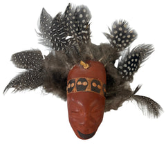 Miniature Tribal Mask in Ceramic with Feathers, Sku: 033068