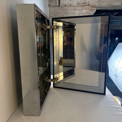 Chrome and Mirror Medicine Cabinet, Hinged Right, Glass Shelves, Sku: 033697