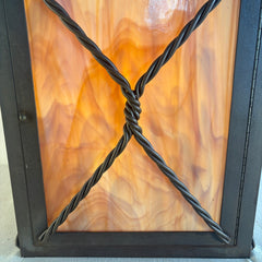 Custom Crafted Exterior Wall Sconce Lantern Style Steel and Mocha Swirl Stained Glass, Sku 034159