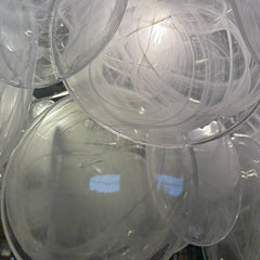 Visual Comfort AERIN "Loire" Semi-Flush Chandelier, White Strie Glass Disc Detail, Polished Silver Tone Base, Sku 033635
