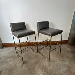 Ethan Allen Barstools, Gray Faux Leather with Metal Base, Pair, sku: 032886