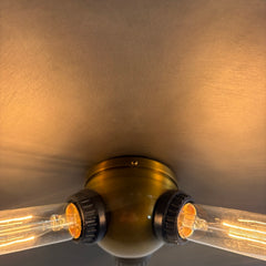 "BZ" Metal Pan Head Pendant Fixture with Three Sockets Finish is Gunmetal and Antique Brass, Sku 034117
