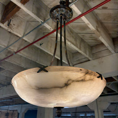 Alabaster Bowl Chandelier, Patina Finish and Acorn Finial, Sku: 033505