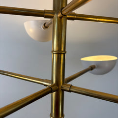 BZ Visual Comfort, Chandelier, 8 Arm Matte Brass Clam Shell, Globes in White Metal, Sku 033365