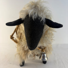 Handcrafted Wool Pelt Sheep with Rope and Bell, Sku 033843