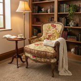 Old Hickory Floral Velvet Chair, Silk Gingham Back, Braided Trim, French Style, Sku: 033529