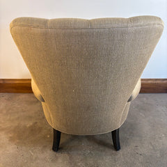 Parker Knoll Edward Armchair with Tufted back Rolled Arms and Casters on Front Legs, Tan Linen Upholstery, Sku 033673