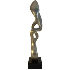 John Richard Resin Sculpture, Features Silver Tri-loop Design on Black Base, Sku 033797