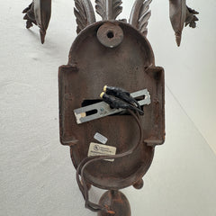 Pair of Three-Arm Wall Sconces Acanthus Leaf Detail, Rust Like Patina, Sku: 033332