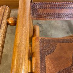 Vintage Costa Rican Teak and Embossed Leather Rocking Chair, Foldable, Sku: 033669