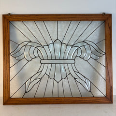 Handcrafted Art Glass Window in Oak Frame by John May, Sku 033904