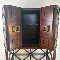 Contemporary Bar Cabinet, Dark Wood with Halogen Interior Light, Sku 033372