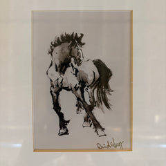 Ink Artwork by David P. H. Wong, Four Horses Individually Matted and in Gold Frame, Sku: 033038
