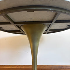 Tulip Table with Steel Matte Brass Base, Cream, Gray Engineered Quartz Top, Sku 033706