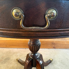 Mersman Quad Leg Pedestal Table with 1 Drawer, Book Matched Veneer & Feet Featuring Brass Caps, Sku 033802