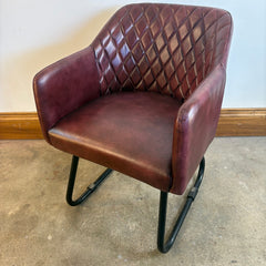 Pair Rare Finds Small Leather Quilted Armchairs, Sku 033677