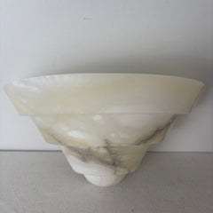 Alabaster Art Deco Style Sconce Light in White with Dark Streaks, Sku: 033074