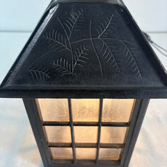 Exterior Wall Sconce Lantern Style Black Finished Steel, Pebbled Glass, Fern Motif, Sku: 033721