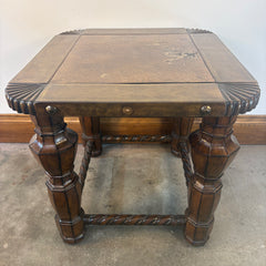 Side Table, Leather Top, Patina Nail Head Detail, Barley Twist Stretcher Base, Sku: 033432