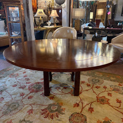 Excelsior Designs Italian Dining Set Consisting of Round Table with 4 Radiant Leaves and 8 Side Chairs. All Constructed in Hard Wood. Chair Upholstery is a Soft Black Textured Fabric. Sku 034039