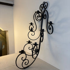 Wrought Iron Wall Sconce Scroll Motif Holds Eight Candles, Sku 034123