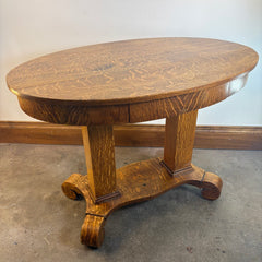 Antique American Empire Tiger Oak Parlor Table, Sku 033716