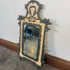 Antique French Renaissance Revival Style Wall Mounted Console Table and Mirror, Verdigris Finished Metal, Table Surface is Faux Stone, Sku 033516