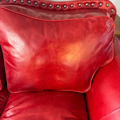 Wild Horse Saloon Red Leather Loveseat with XL Nail Head Detail and Rolled Arms, Sku 033312