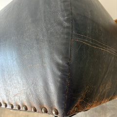 Leather Ottoman, Cushion Style, Black with Nail Head Detail, Sku 033361