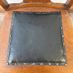 Antique Oak Side Chair, Black Leather Seat Cushion, Claw Feet, Urn Style Back Rest, Sku: 033528